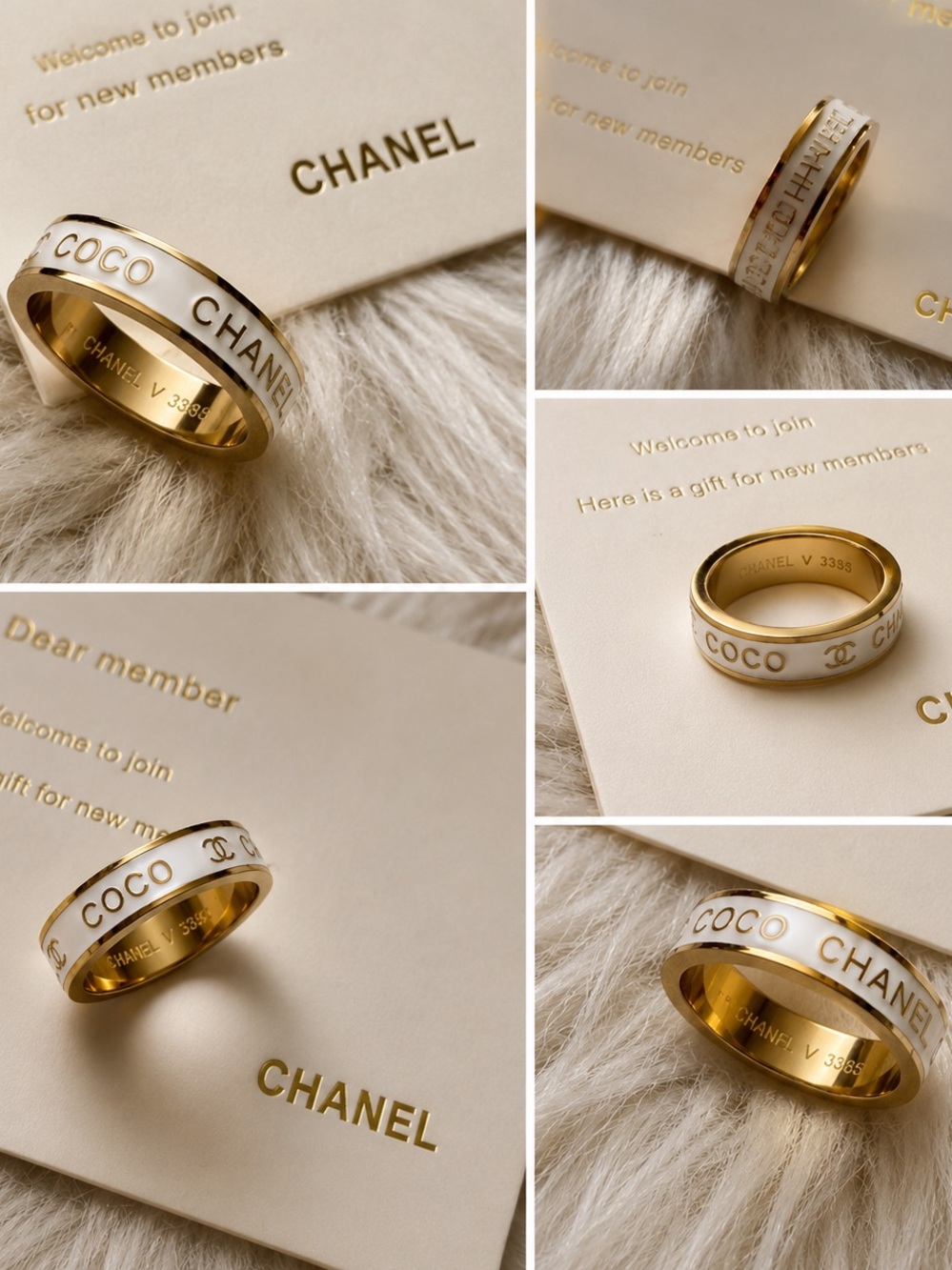CHANEL White and Gold COCO Logo Ring